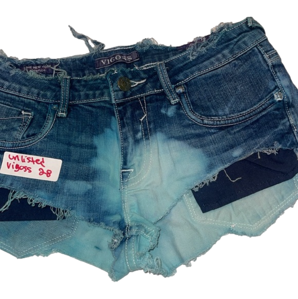 Vigoss handmade upcycled turquoise denim shorts size 27